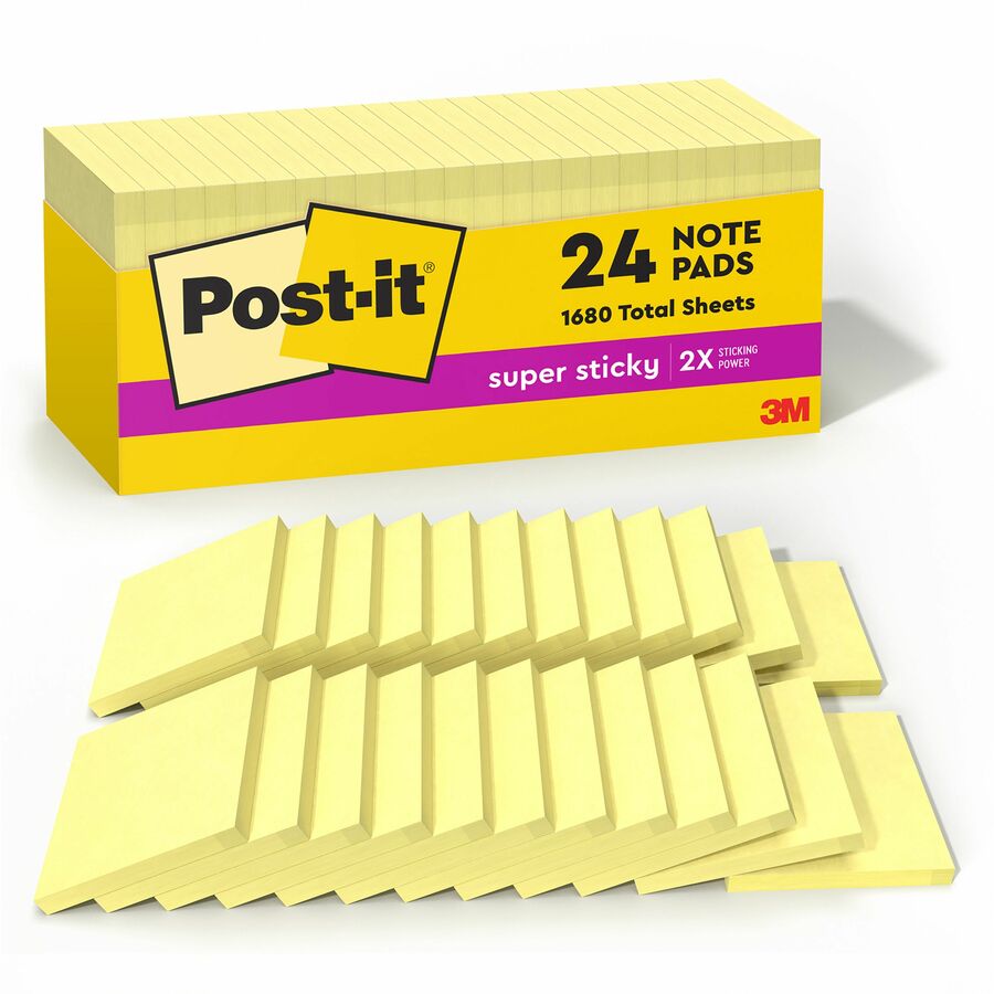 Post-it® Super Sticky Notes, 3" x 3", 24 pack