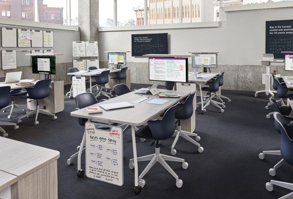 Students using the Steelcase Verb Active Media Table in classrooms